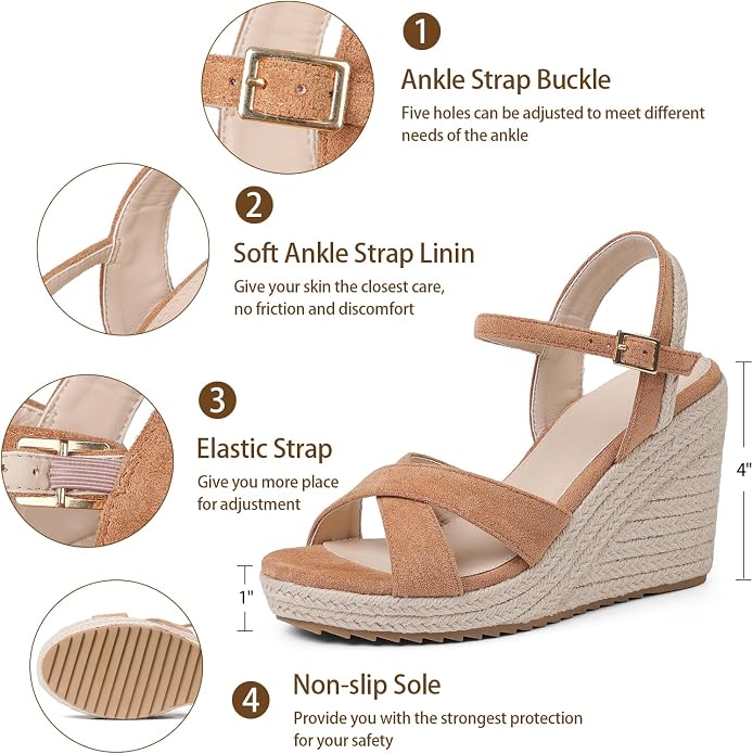 mikarka Women's Espadrille Wedge Sandals: Ankle Strap Platform Open Toe Wedges - Image 4