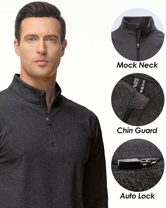 Boladeci Men's Quarter Zip Pullover Premium Fleece Lined Heather Long Sleeve - Image 4