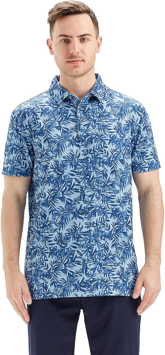 Golf Shirts for Men Dry Fit Short Sleeve Print Performance Moisture Wicking - Image 2