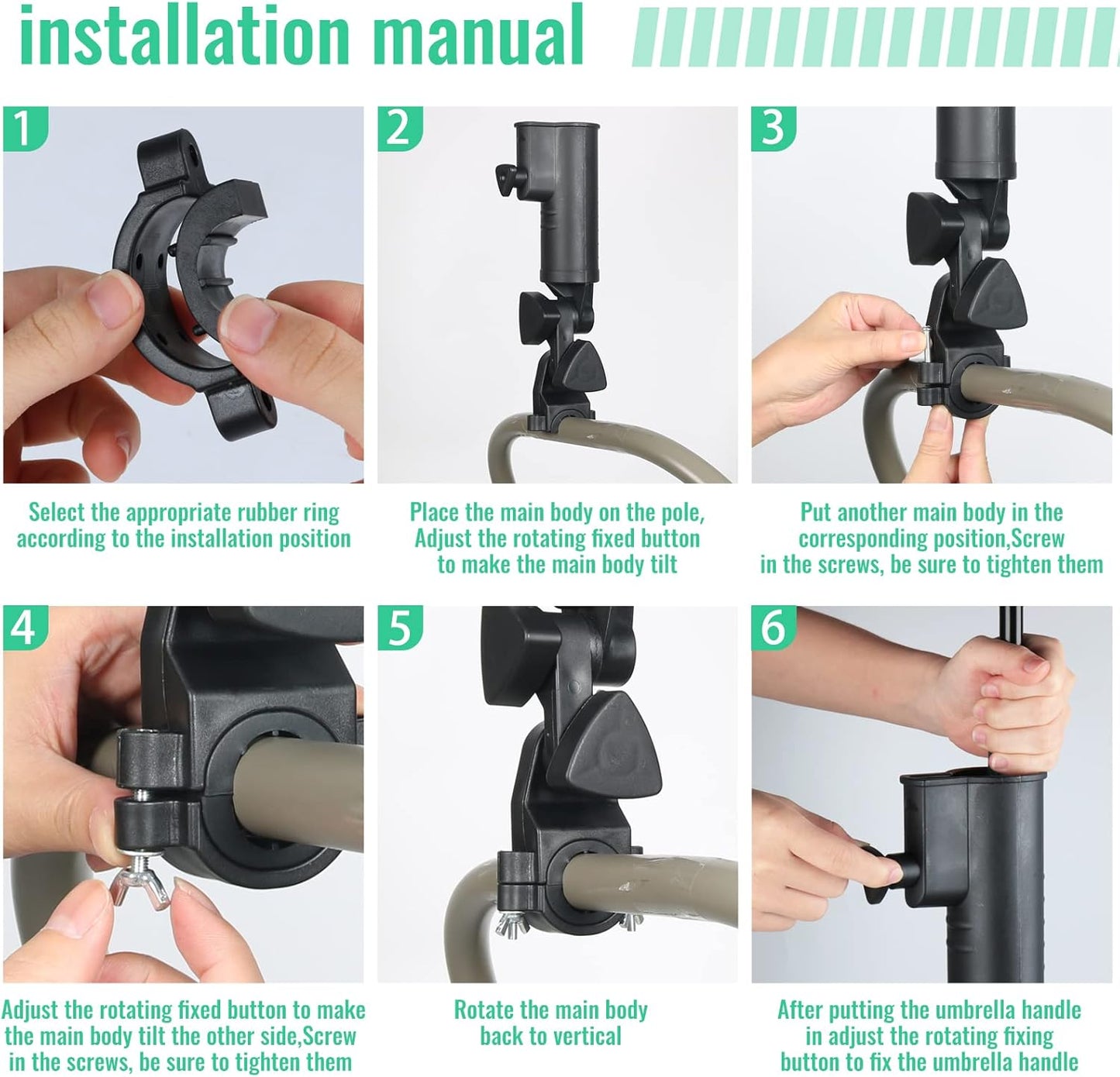 INNOLIFE ﻿Universal Golf Push Cart Umbrella Holder - Adjustable 3-Wheel Clip Mounting Attachment for Stroller, Wheelchair, Bicycle, Outdoor Sports Trolley, and Snow Umbrella Frame