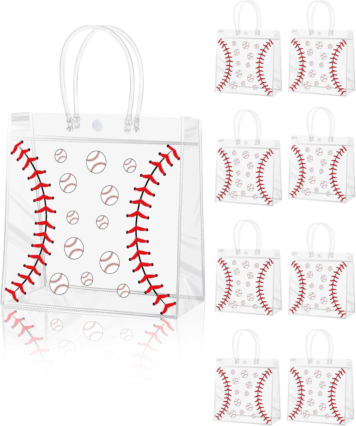 24 Pieces Baseball Clear PVC Gift Bag with Handles Transparent Baseball Treat Goodie Bags 8 x 8 x 3.2Inch Sport Theme Party Favor Bag for Birthday Holiday Sports Team (baseball)