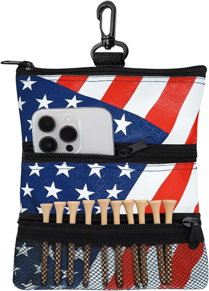 Golf Bag Accessories Valuables Pouch Bags Multi Pocket Zipper Hook by AmySport