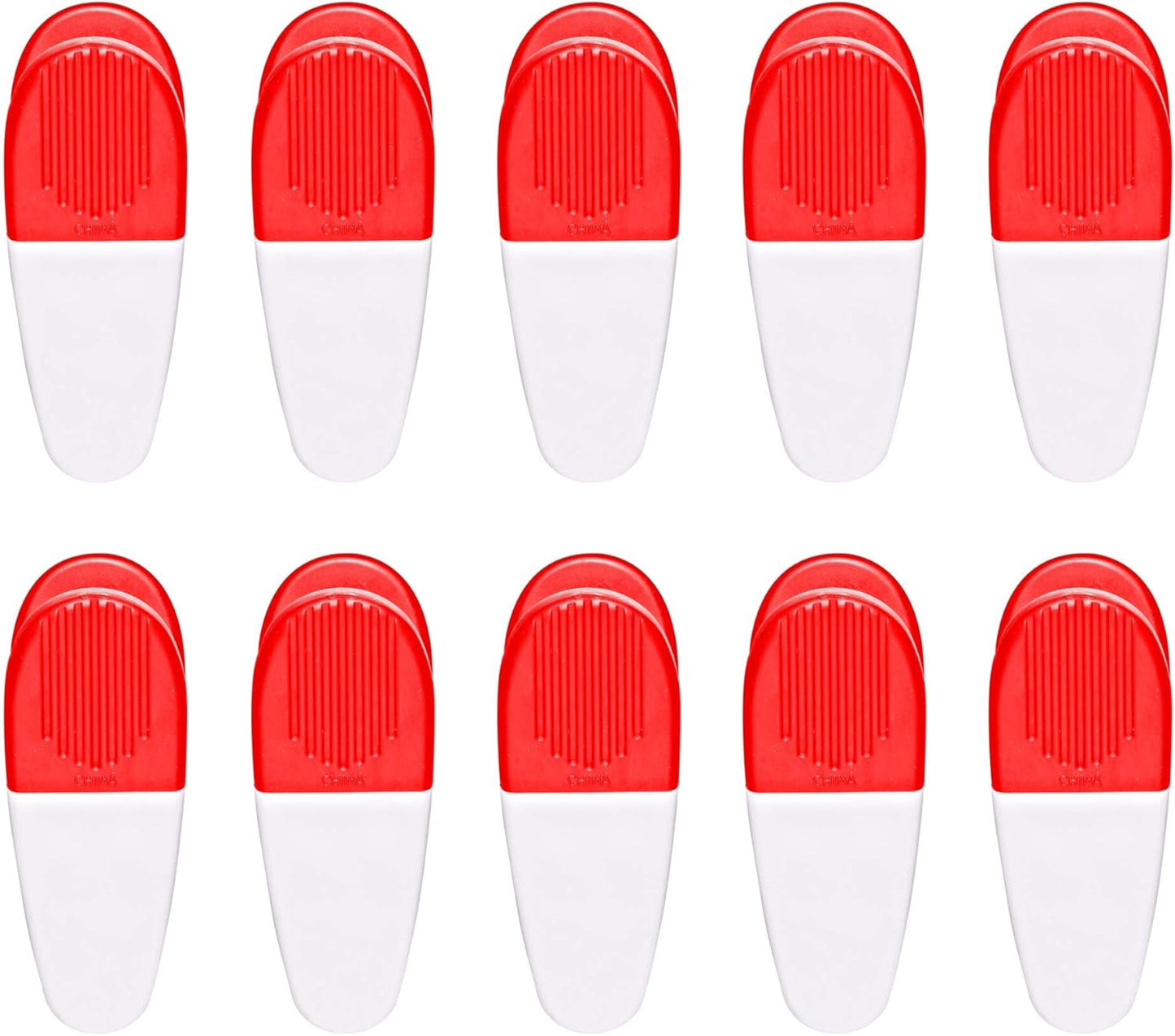 10 Magnetic Memo Holders Set - Large Clip, Plastic - White Red