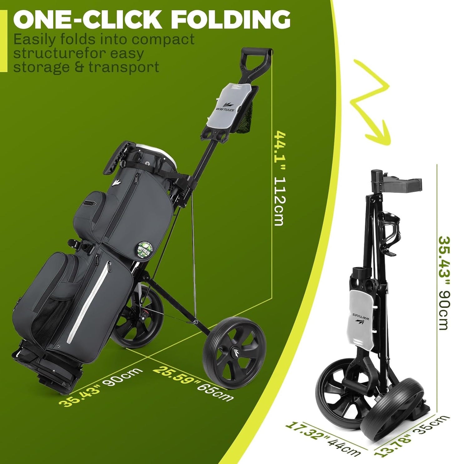 2-Wheel Golf Pull Cart – Lightweight Foldable Golf Push Cart with Durable Steel Frame, Adjustable Web Straps, Compact Design for Walking Golfers