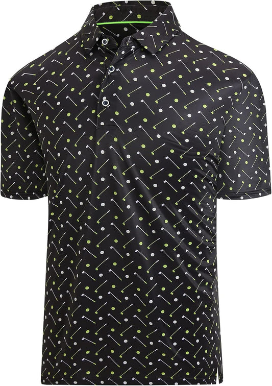 Hodaweisolp Golf Shirts for Men Dry Fit Print Moisture Wicking Performance Short Sleeve Polo Shirt