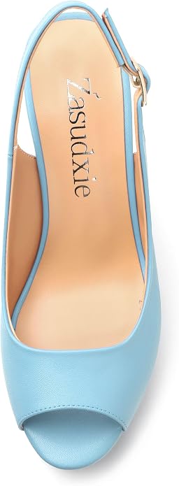 Womens Peep Toe Wedge Heels Matte Fashion Cork Slingback Pumps Platform Wedge - Image 3