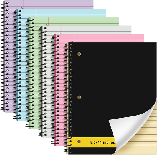 6 Pcs Legal Pad Top Spiral Bound Notebook 70 Sheets Wirebound Notepad Double Sided Ruled Memo Steno Pad with Stiff Back Cover for Business(8.5 x 11 Inches,3 Hole Punch,Bright Colors)
