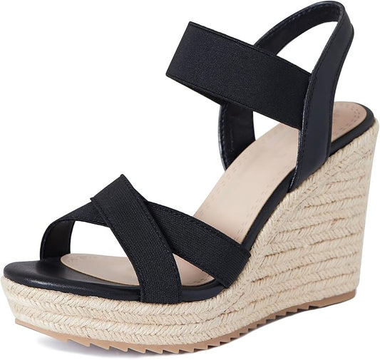 mikarka Women's Open Toe Espadrilles Wedge Sandal Slip On Elastic Ankle Strap by mikarka