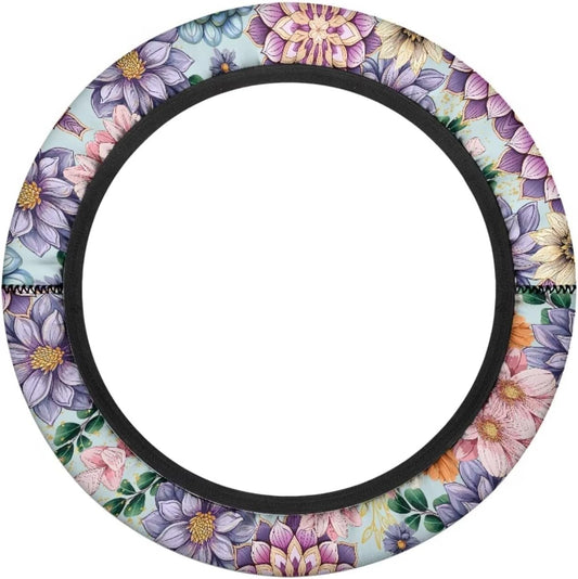 Boho Flowers Golf Cart Steering Wheel Covers Universal 13-14 Inch Golf Cart Steering Wheel Covers Club Car Soft and Washable Blossom Accessories Protector