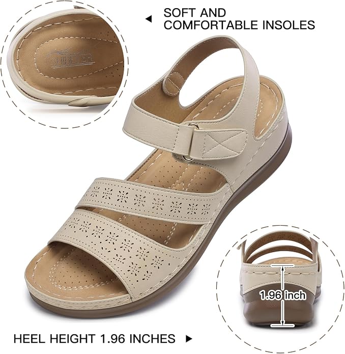 SHIBEVER Women's Wedge Sandals Platform: Comfortable Dressy Arch Support Ankle - Image 3