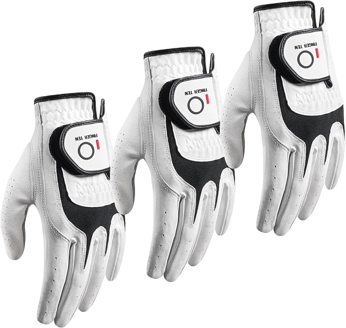 FINGER TEN Premium Cabretta Leather Golf Gloves Men 3 Pack by FINGERTENSport