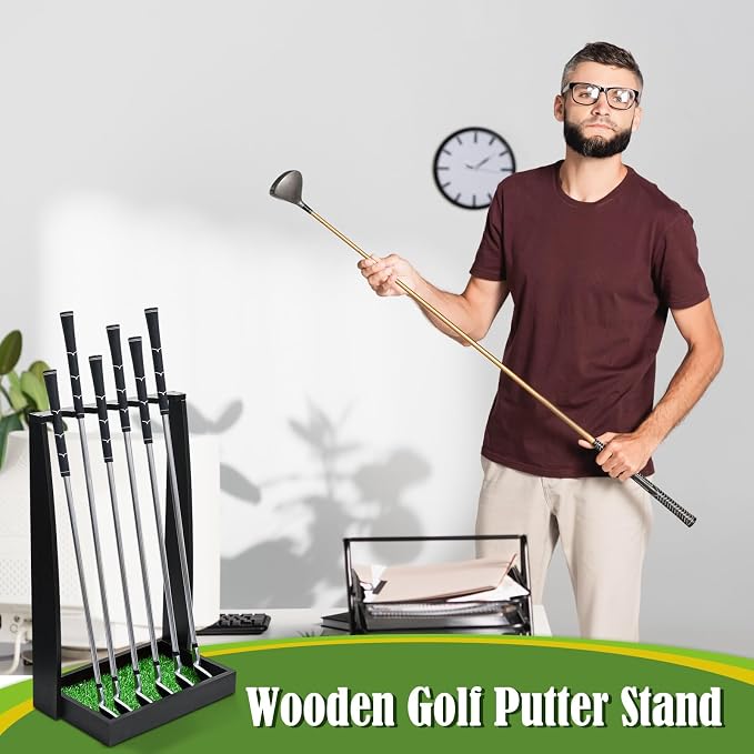 Lenwen Wooden Golf Putter Stand Golf Club Holder Stand Wooden Display Rack - Image 6