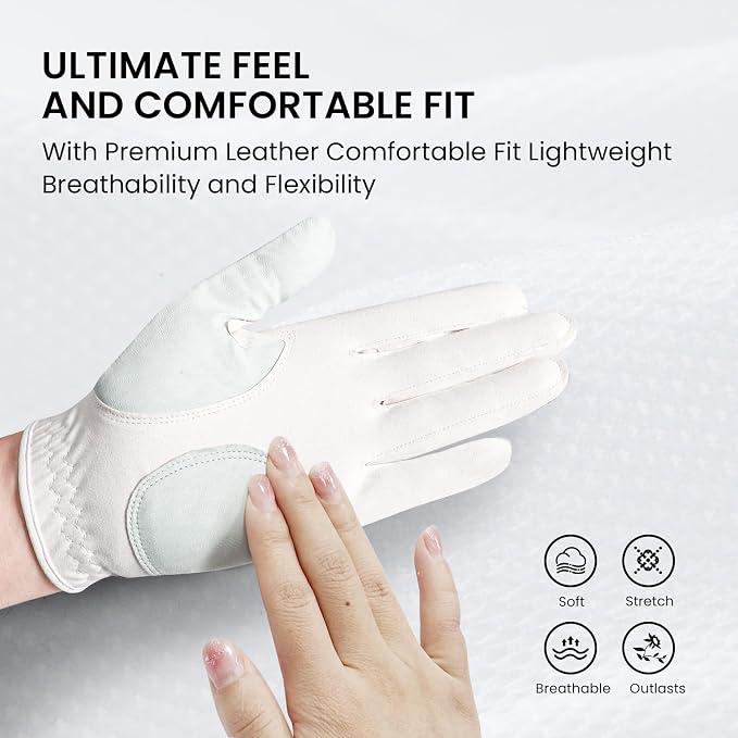 Golf Gloves Women with Ball Marker 2 Pack, Right Handed Golfer Left Hand - Image 3