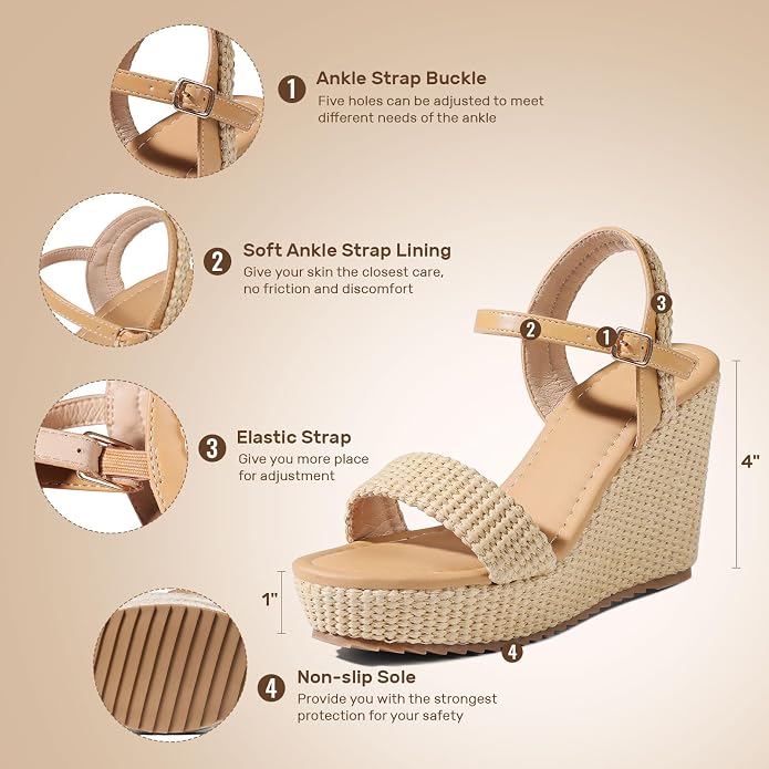 mikarka Women's Espadrille Wedge Sandals: Ankle Strap Platform Open Toe Wedges - Image 3