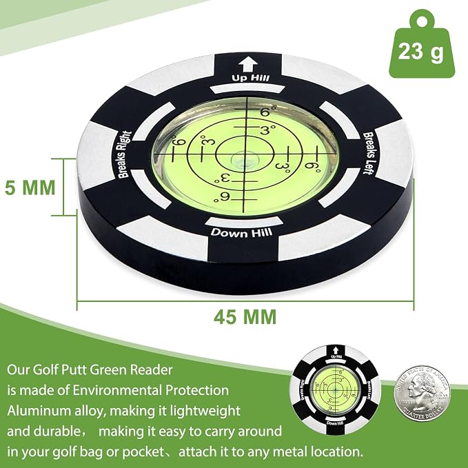 Golf Putt Green Reader, Magnetic Alloy Round Bubble Level, High Precision Reader - Image 4