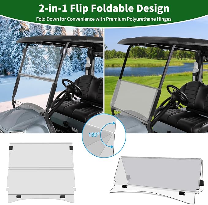 Golf Cart Foldable Windshield 3/16" Thicken Only Fits Club Car Precedent 2004+ - Image 9