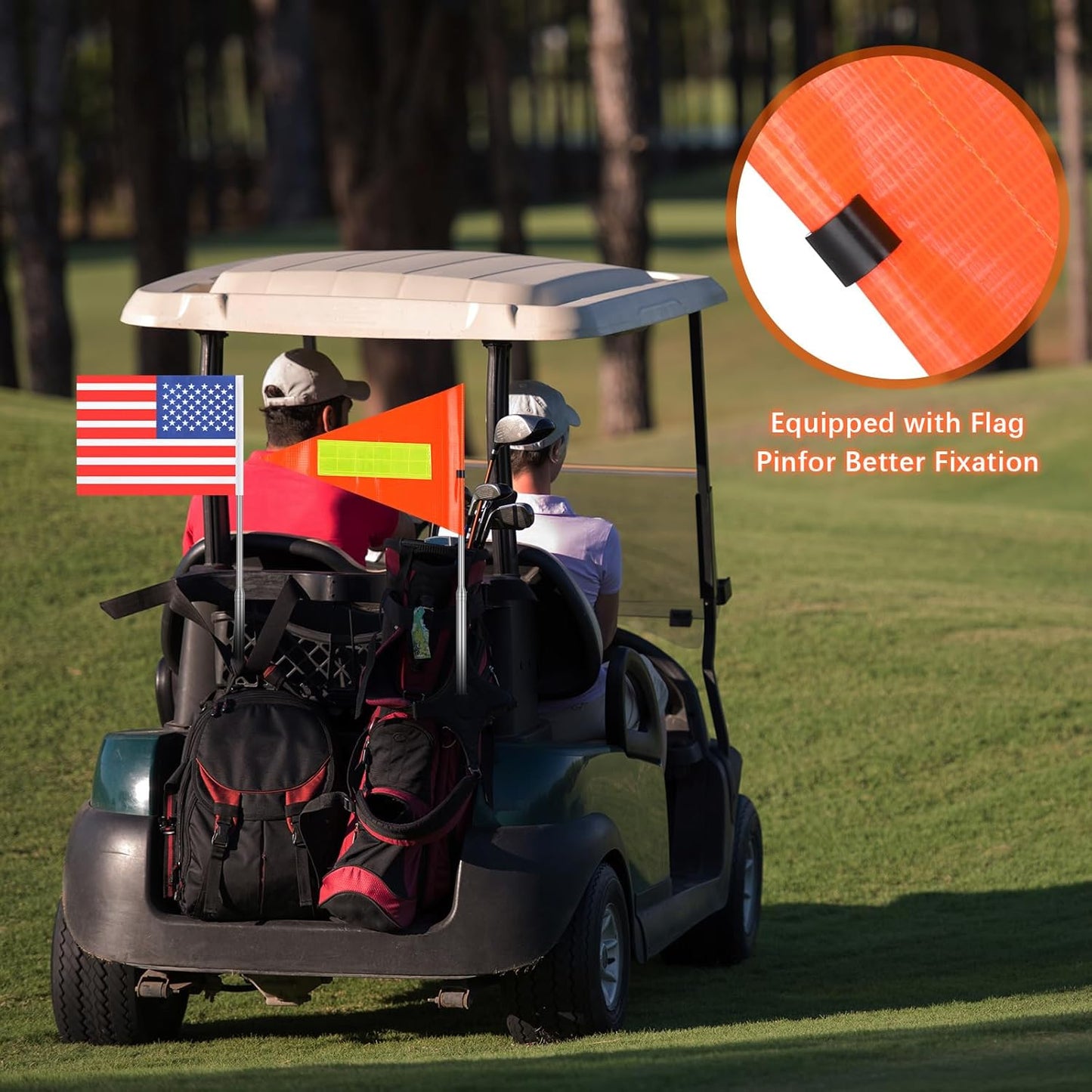 Hicarer 2 Set Reflective Golf Cart Flag Pole Kit Golf Cart Flag Holder Accessories Orange Safety Mount with Reflective Stripe Adjustable Height Flagpole Wheelchairs