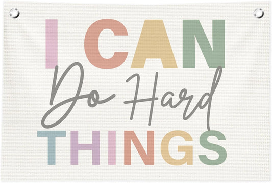 I Can Do Hard Things Wall Decor,Boho Classroom Decor,Positive Affirmation Canvas Banner Flags for Preschool Elementary Classroom Wall Decorations,Back To School Banner,30x20 Inch