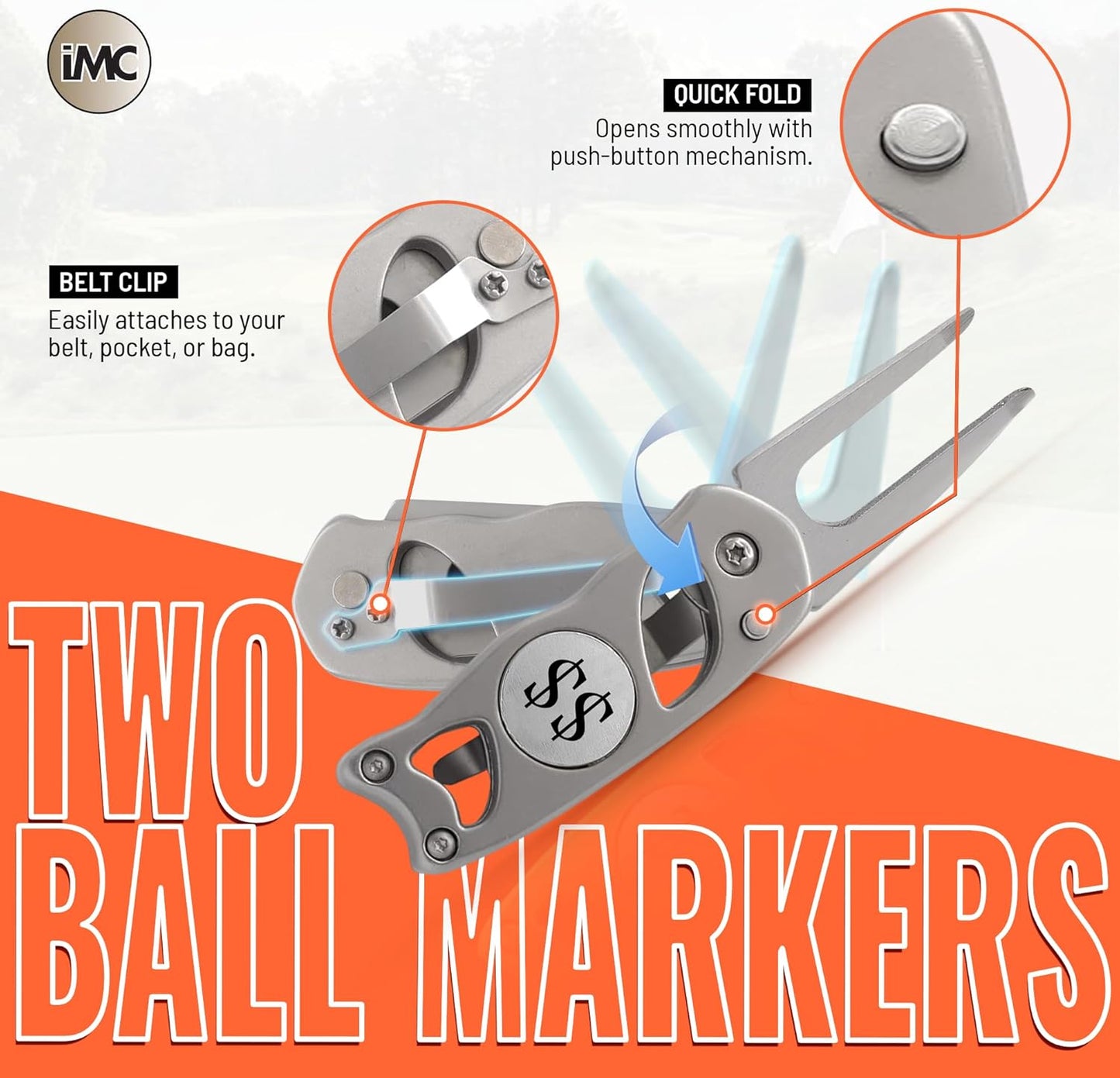 Indiana Metal Craft Switchblade Golf Divot Repair Tool Stainless Steel Personalized with 2 Ball Markers (1 Spare), Silver