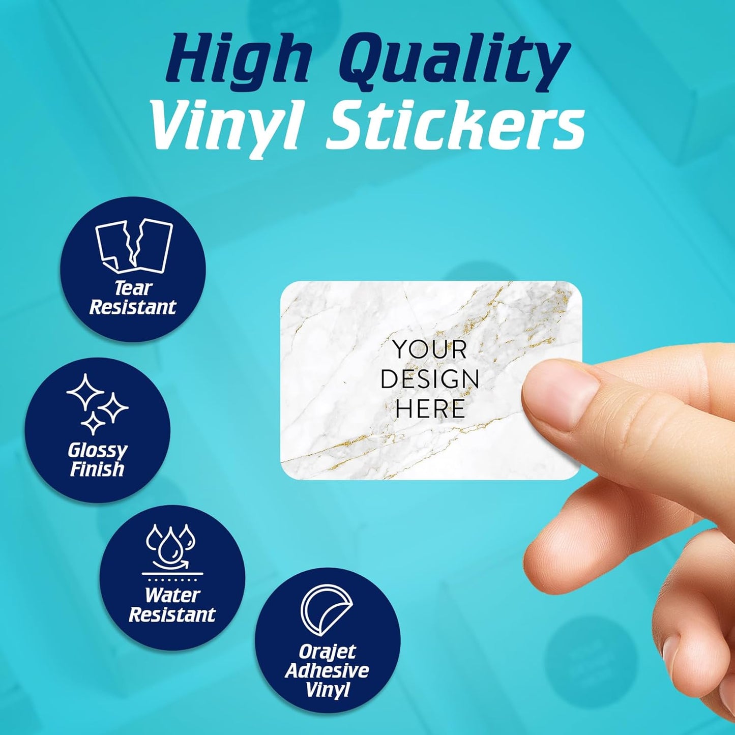100 Custom Vinyl Stickers - Upload Your own Image, Text, Design, Logo - Personalized Logo Labels for Handmade, Packaging, Bottle, Jars, Candle, Brand Stickers (Gold Marble, 5x3)