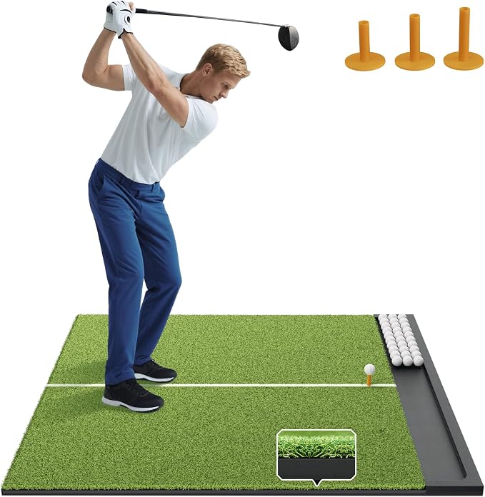 Golf Hitting Mat with Ball Tray, 5x4 / 6x4 ft, 26mm / 31mm Thick, Pro & Elite by Golfpar