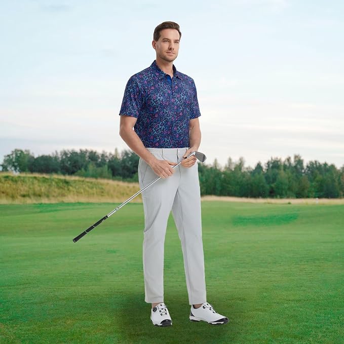 M MAELREG Mens Golf Shirt Short Sleeve Dry Fit Print Moisture Wicking - Image 2