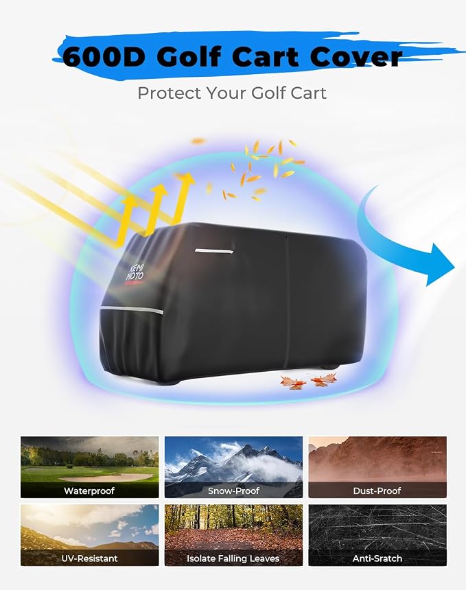 KEMIMOTO 600D Waterproof Golf Cart Cover, Universal Heavy Duty Large 8-Seater - Image 3