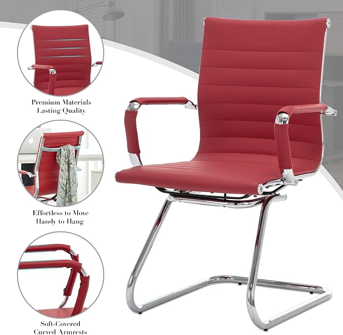 CIMOTA Waiting Room Chairs Leather Office Guest Chair Mid Back Reception Chairs - Image 6