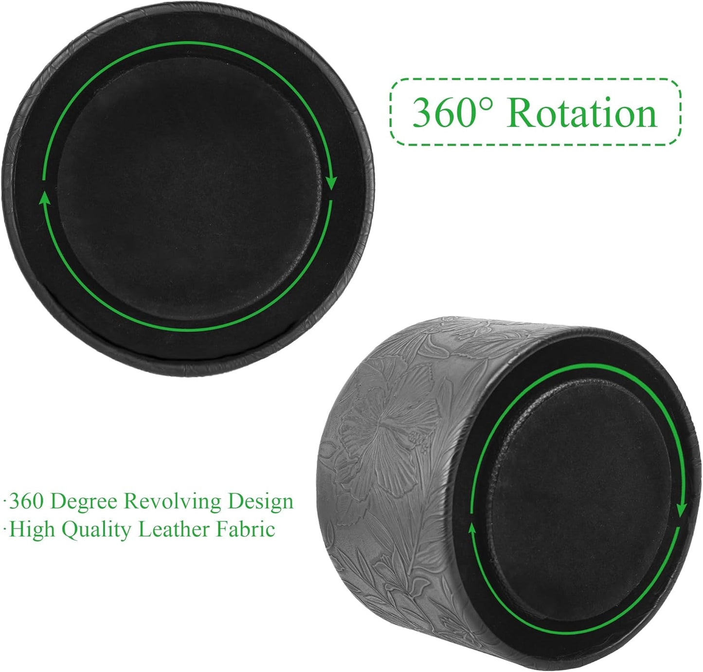 Hennaja Round Leather Art Supply Organizer,Remote Control Holder,360 Degree Spinning,Multi-Functional Pencil Holder,4 Compartments Desktop Stationary Organizer(1-Carved Black)