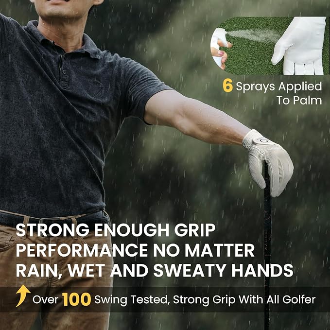 FINGER TEN Premium Rain Grip Men's Golf Gloves 1 Pair, Hot Wet Weather No Sweat - Image 4
