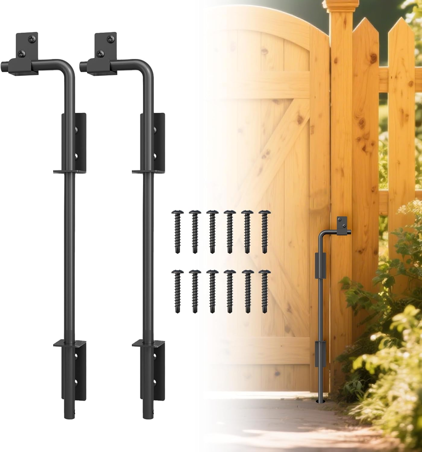 18" Heavy Duty Cane Bolts for Gates with Upgraded Square Hardware Gate Drop Rod with Black Finish for Wood PVC Vinyl Fences Gates, Double Doors-2 Pack