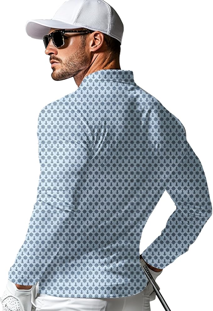 Men's Long Sleeve Golf Shirt Quick Dry 3 Button Work Fishing Outdoor Casual - Image 2