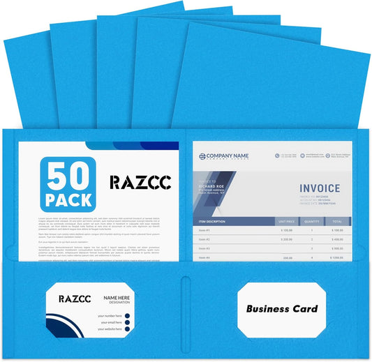 50 Pack 2 Pocket Folders - Letter Size, Blue