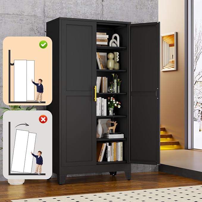 Black Metal Storage Cabinet, Kitchen Pantry Storage Cabinet - Image 6