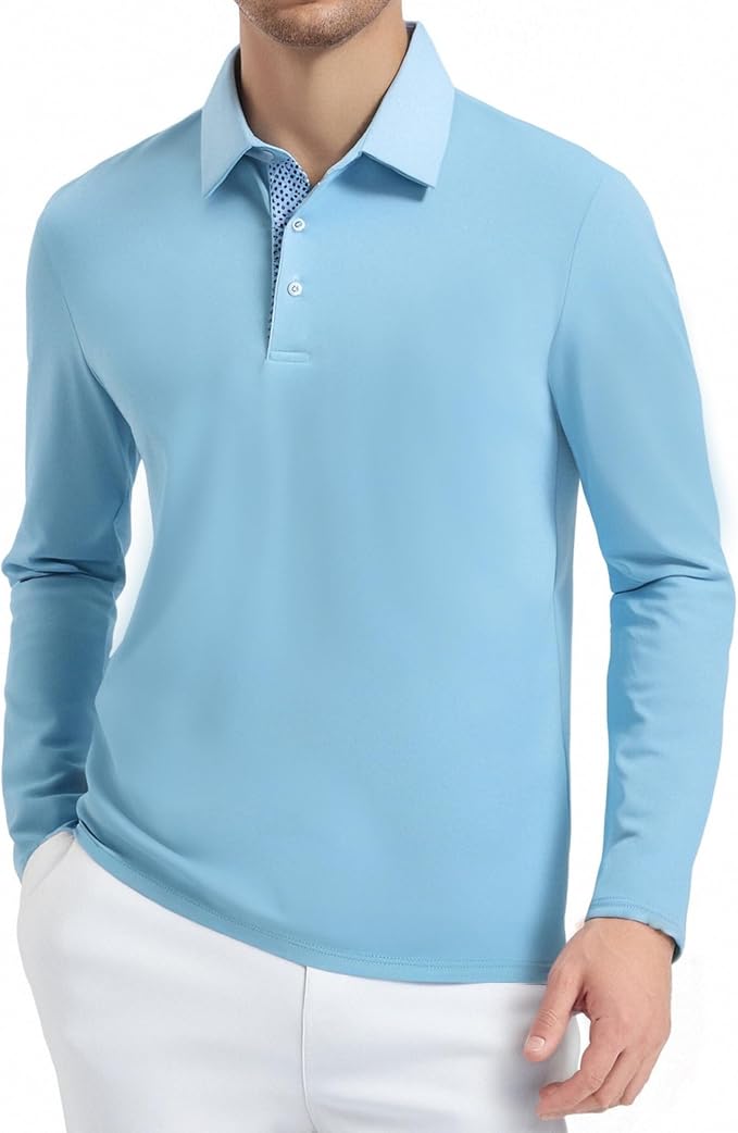 Alex Vando Mens Golf Shirt Moisture Wicking Quick-Dry Solid Long Sleeve Polo - Image 2