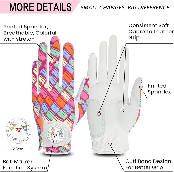 Golf Gloves Women with Ball Marker 2 Pack, Right Handed Golfer Left Hand - Image 2