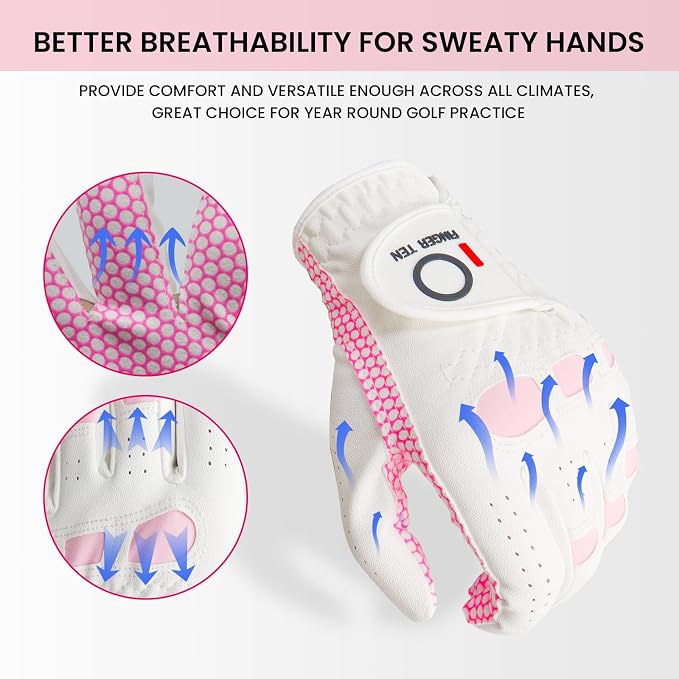 FINGER TEN Women’s Golf Gloves Ladies Left Hand Right Handed Golfer Value 6 Pack - Image 5
