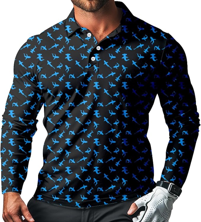 Men's Long Sleeve Golf Shirt Quick Dry 3 Button Work Fishing Outdoor Casual by SQPO
