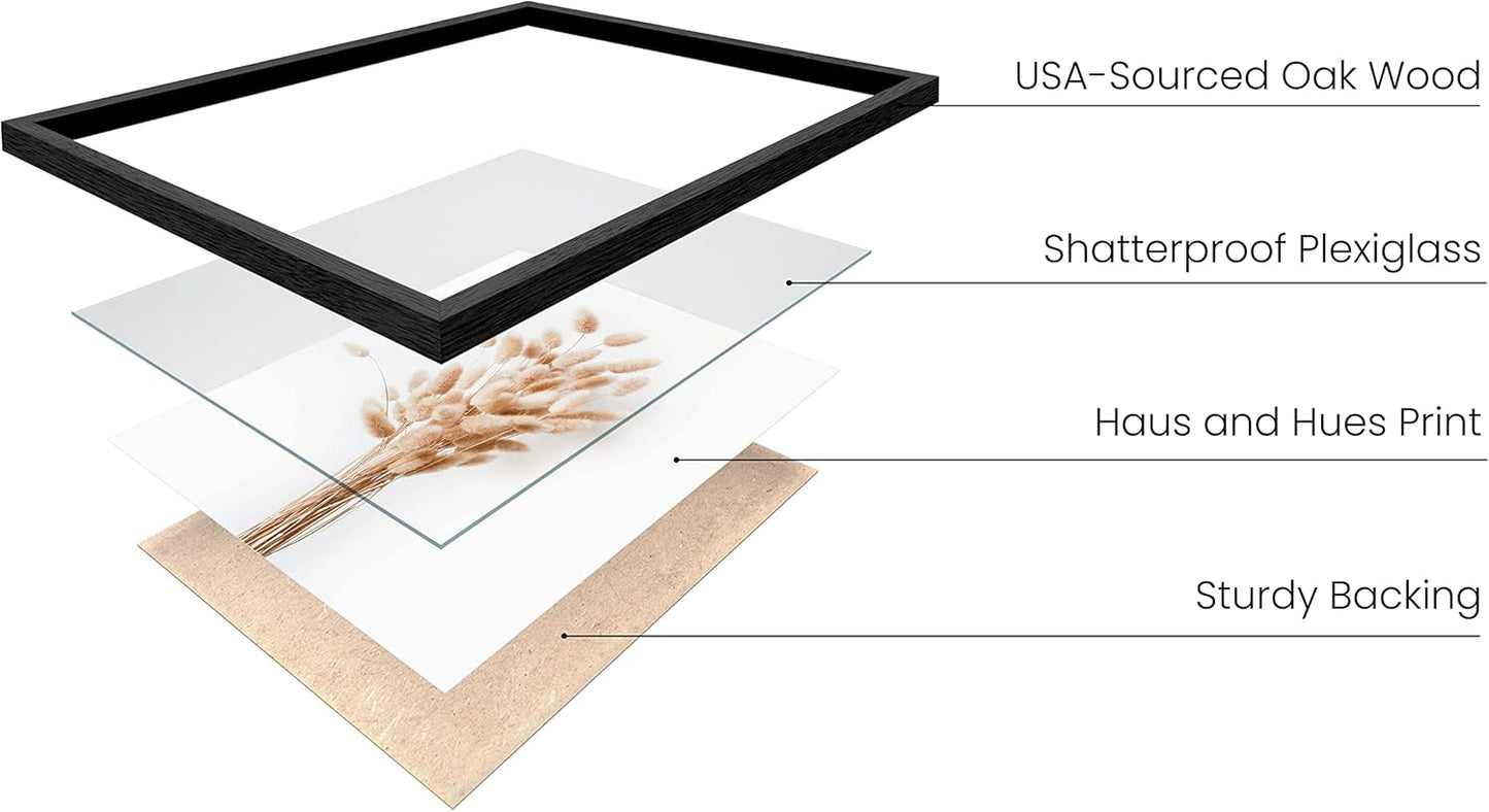 HAUS AND HUES Flower Wall Decor - Set of 4 Floral Wall Art, Framed Flower Paintings, Floral Pictures, Frameable Botanical Posters (11x14, Black Frame)