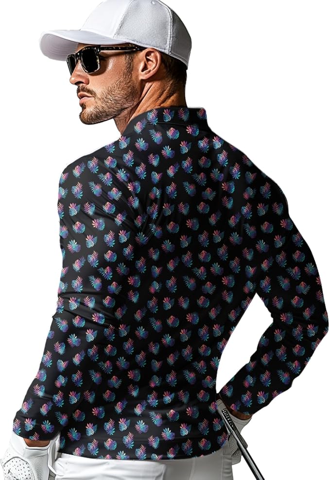 Men's Long Sleeve Golf Shirt Quick Dry 3 Button Work Fishing Outdoor Casual - Image 2