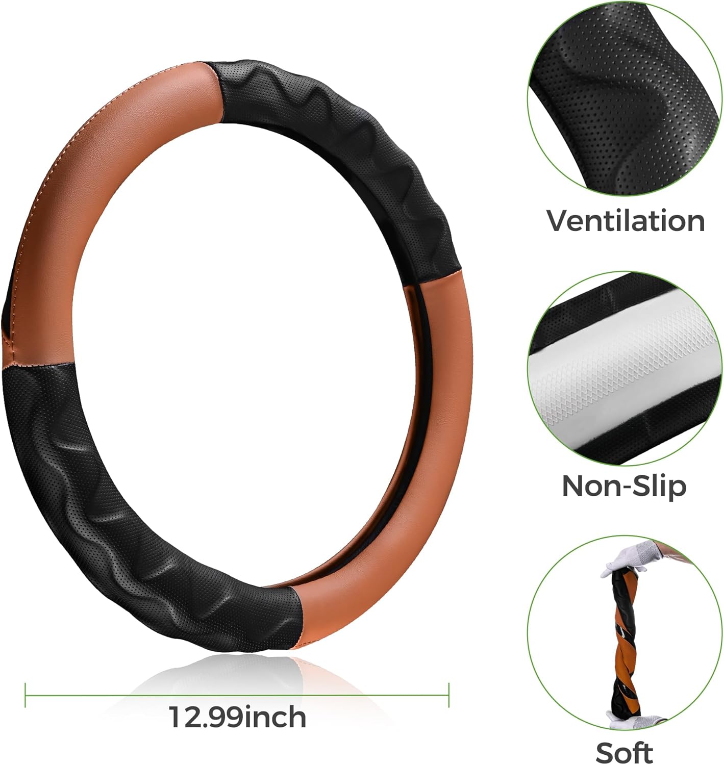 10L0L 13 Inch Golf Cart Steering Wheel Covers for EZGO TXT&RXV, Upgraded Microfiber Anti-Slip Steering Wheel Cover with Pu Leather