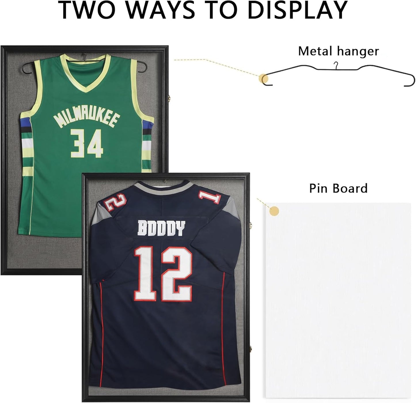 IHEIPYE Large Jersey Frame Display Case Lockable, Sport Jersey Shadow Box with 98% UV Protection Acrylic and Hanger for Baseball Basketball Football Soccer Hockey Sport Shirt and Uniform, Linen Black