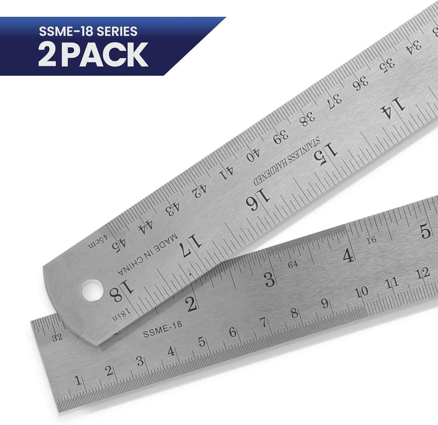 2 Pack - Pacific Arc 18 Inch Stainless Steel Ruler with Inch/Metric Conversion Table