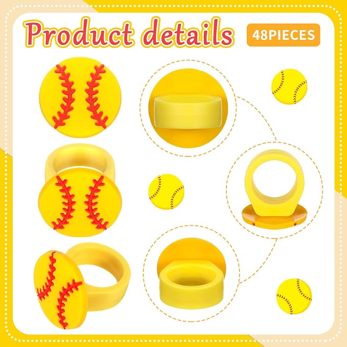 Honeydak 48 Pcs Softball Cupcake Rings Toppers Decoration Sport Ball Theme Cake - Image 3