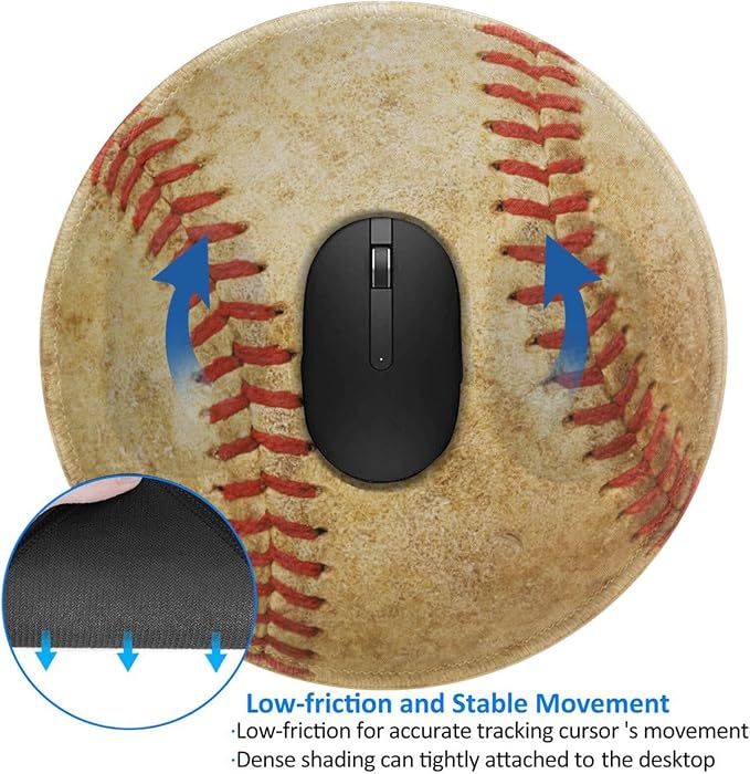 Vintage Worn Baseball Ball Round Mouse Pad, Small Gaming Mousepad - Image 3