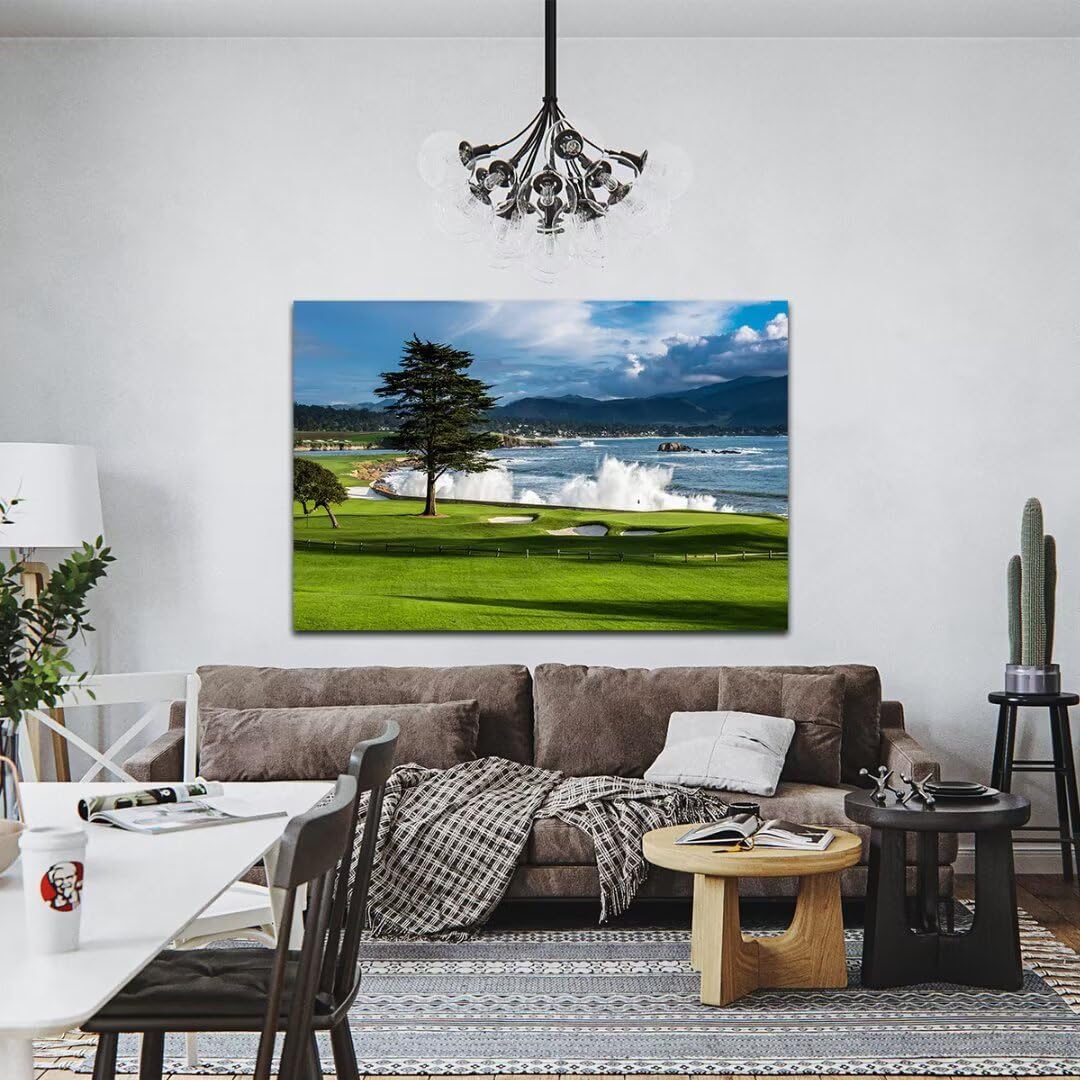 HJY Art USA Golf Course Wall Art Pictures Golf Landscape Wall Decor Blue Green Painting Poster for Home Decor Living Room Bedroom Bathroom Office Gym Framed Artwork Ready to Hang (18 x 24 inch)