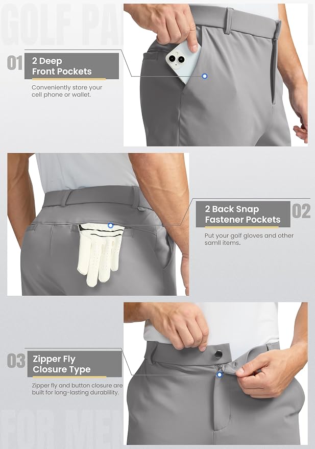 Soothfeel Men's Fleece Lined Pants 30"/32"/34" Golf Work Dress Pants Casual - Image 4