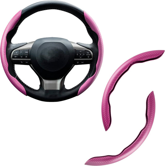 Amiss Carbon Fiber Anti-Skid Steering Wheel Cover, Universal 99% Car Wheel Cover Protector, Pink