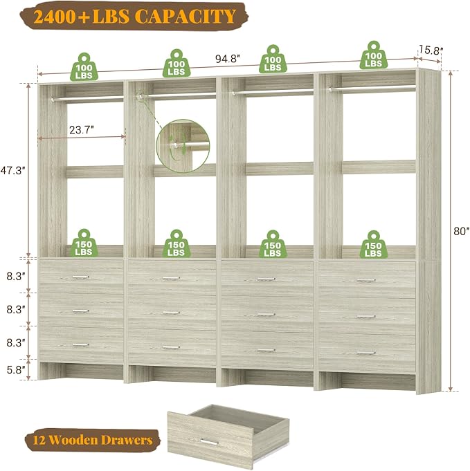 Aheaplus Closet System Closet Organizer, Wood Closet Organizer System, Walk-in - Image 4