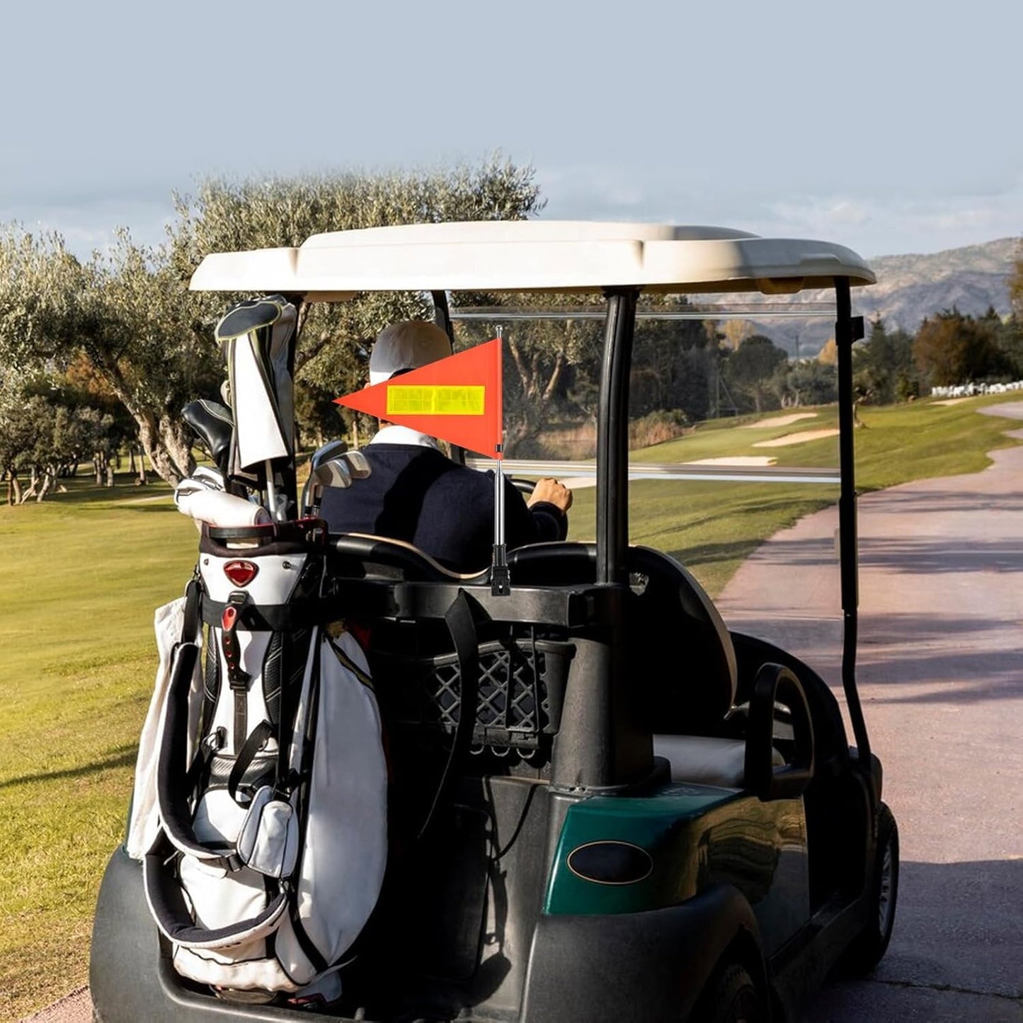 2 Pack Reflective Safety Flag - 22X30cm Orange, Telescopic Pole, Mount for Golf Carts & Wheelchairs